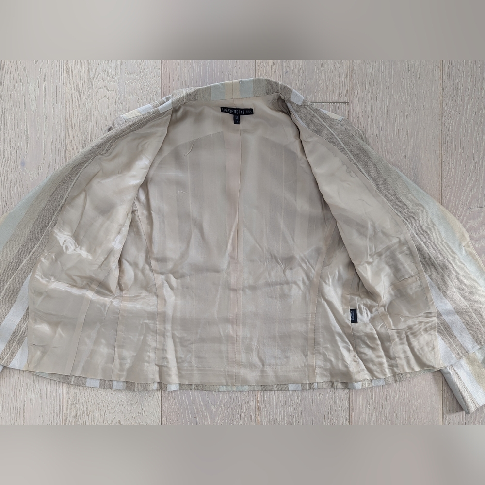 LAFAYETTE 148 Vintage Linen/Silk Blend Multi-Stripe Suit; Size 12 - Picture 11 of 16